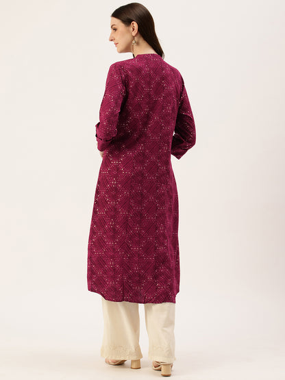 Fuchsia Printed A-Line Kurta
