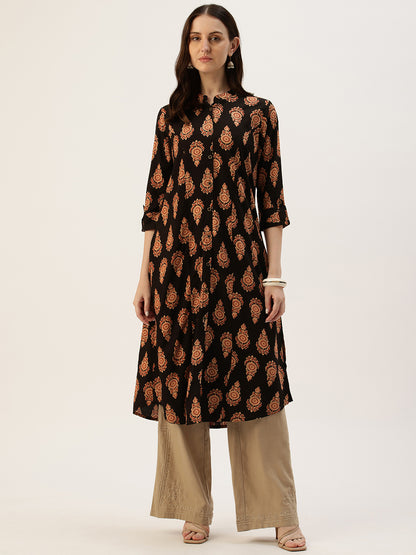 Black Printed A-Line Kurta