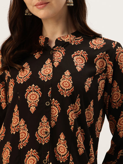 Black Printed A-Line Kurta