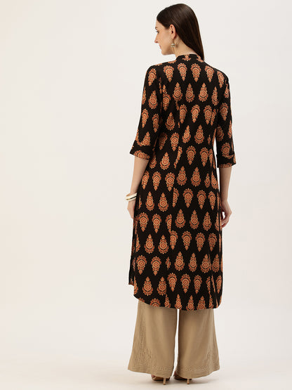 Black Printed A-Line Kurta
