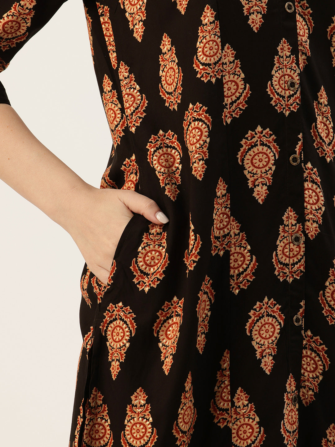 Black Printed A-Line Kurta