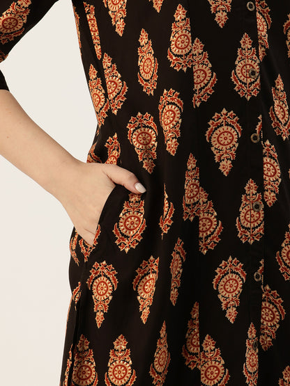 Black Printed A-Line Kurta