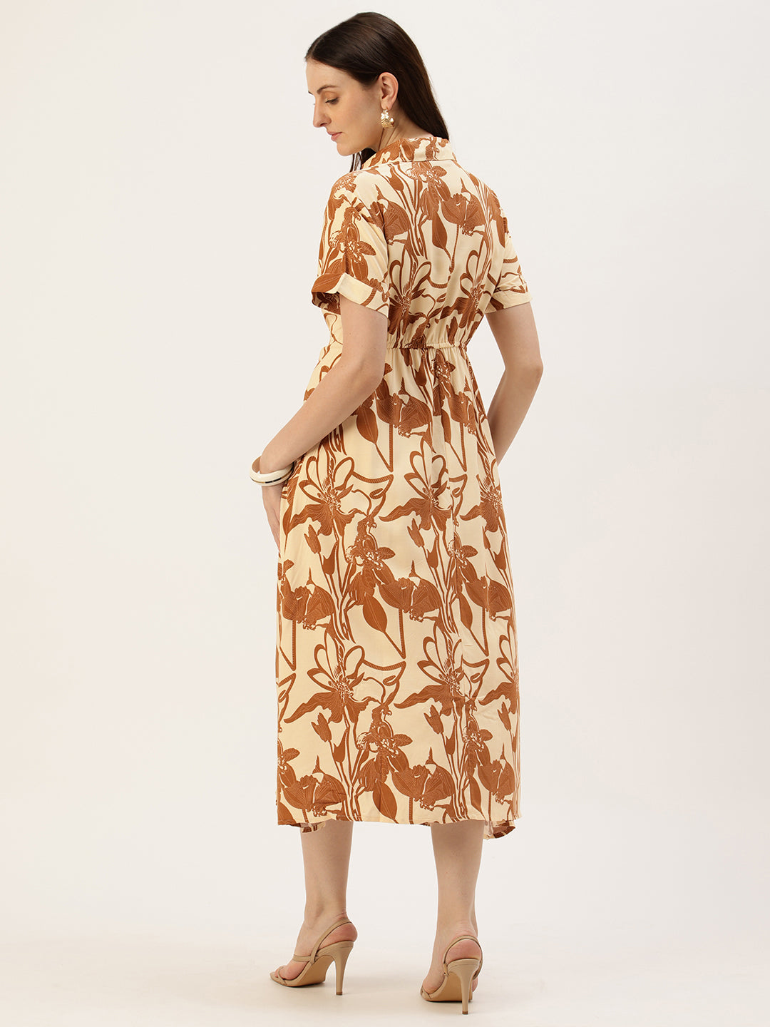 White Floral Printed Midi Dress