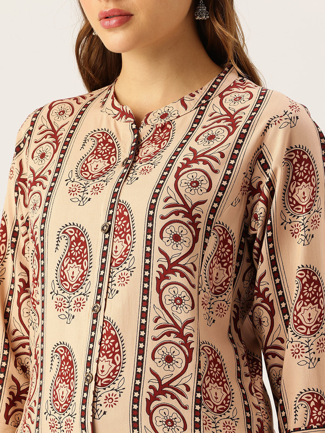 Beige Striped Printed A - Line Kurta
