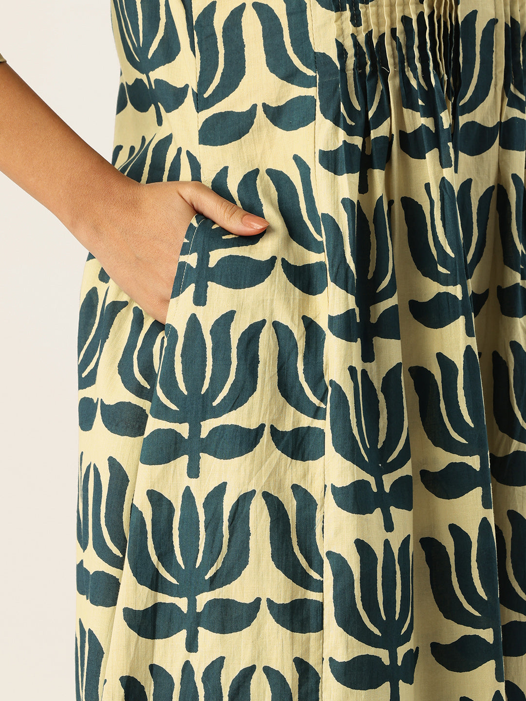 Beige With Blue Kamal Printed Kurta
