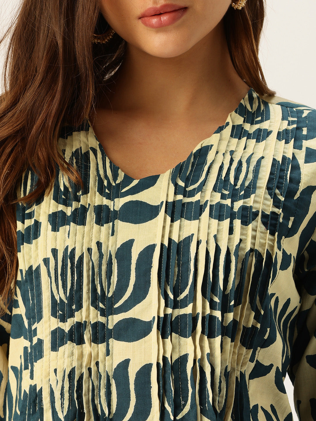 Beige With Blue Kamal Printed Kurta
