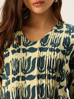 Beige With Blue Kamal Printed Kurta