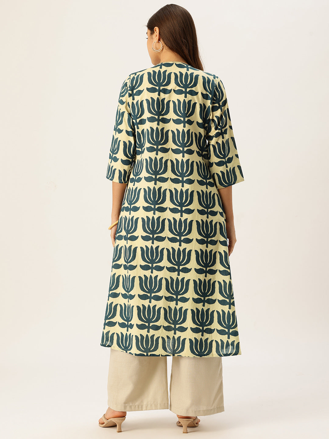 Beige With Blue Kamal Printed Kurta