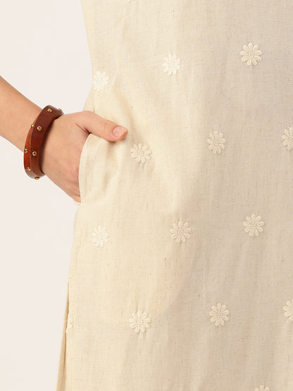 Beige Embroidery Straight Kurta