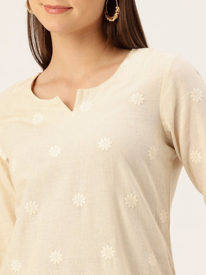 Beige Embroidery Straight Kurta