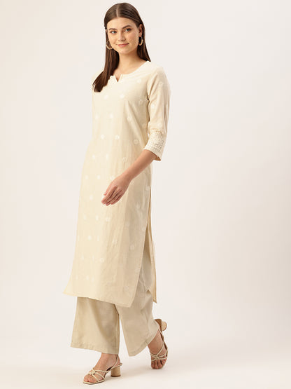 Beige Embroidery Straight Kurta
