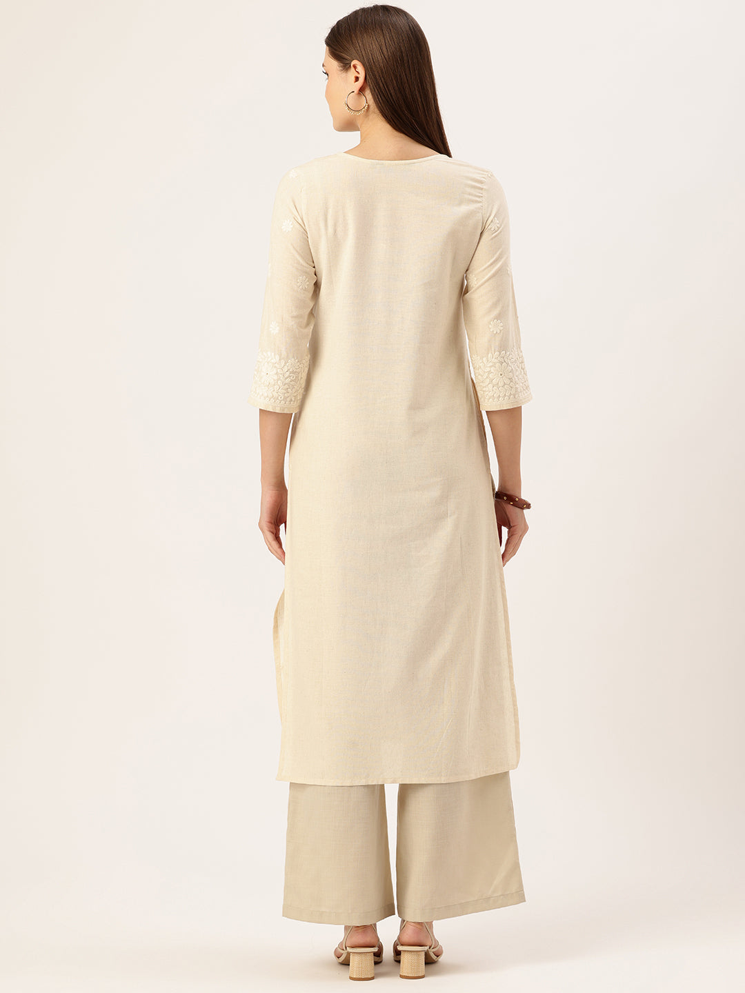 Beige Embroidery Straight Kurta
