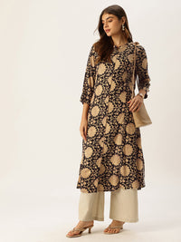 Beige Floral Printed A - Line Kurta