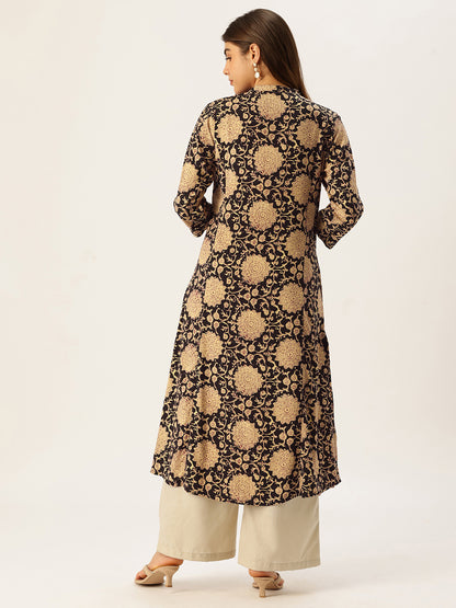 Beige Floral Printed A - Line Kurta