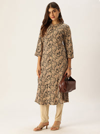 Beige Floral Printed A - Line Kurta