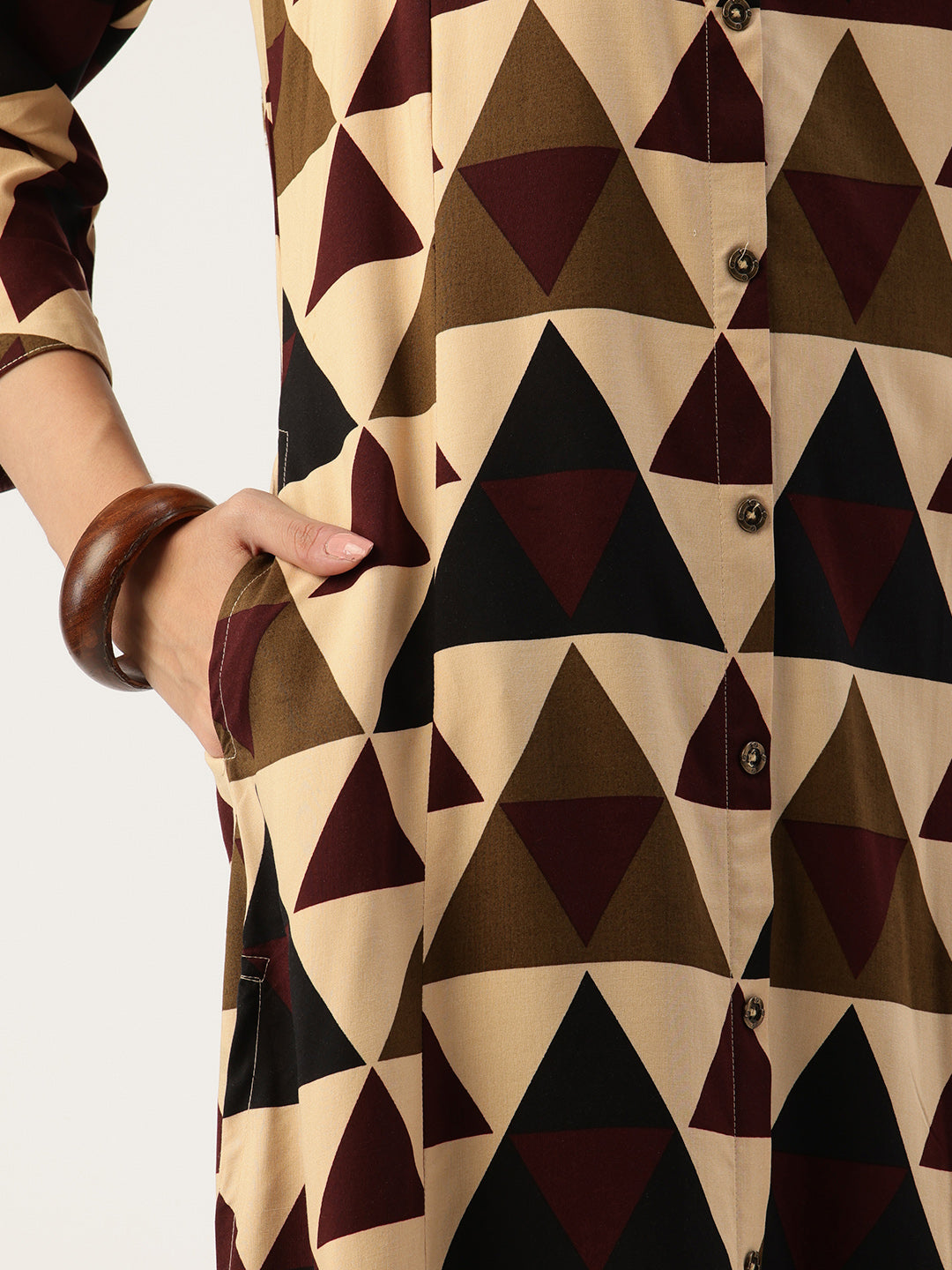 Beige Geometric Printed Kurta