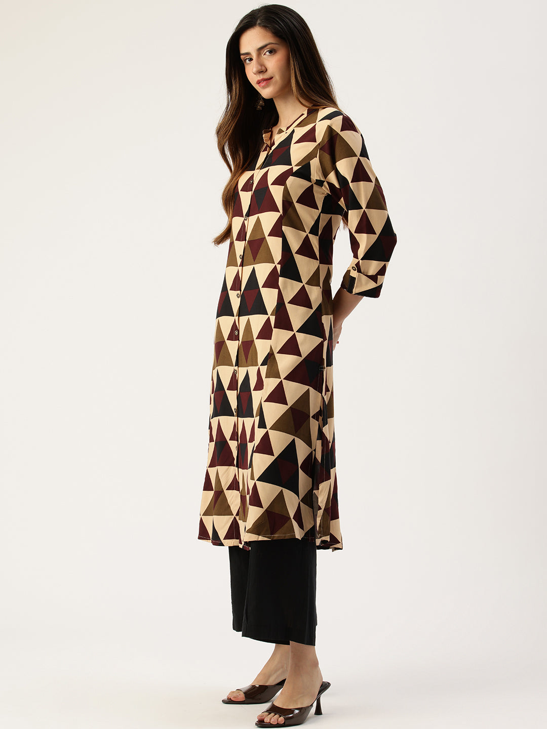 Beige Geometric Printed Kurta