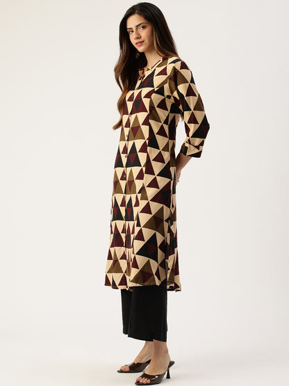 Beige Geometric Printed Kurta