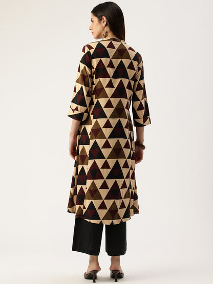 Beige Geometric Printed Kurta
