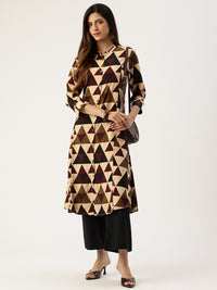 Beige Geometric Printed Kurta