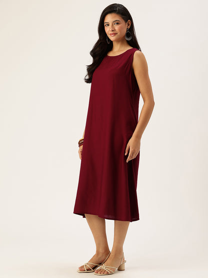 Beige & Red Printed Dress With Shrug