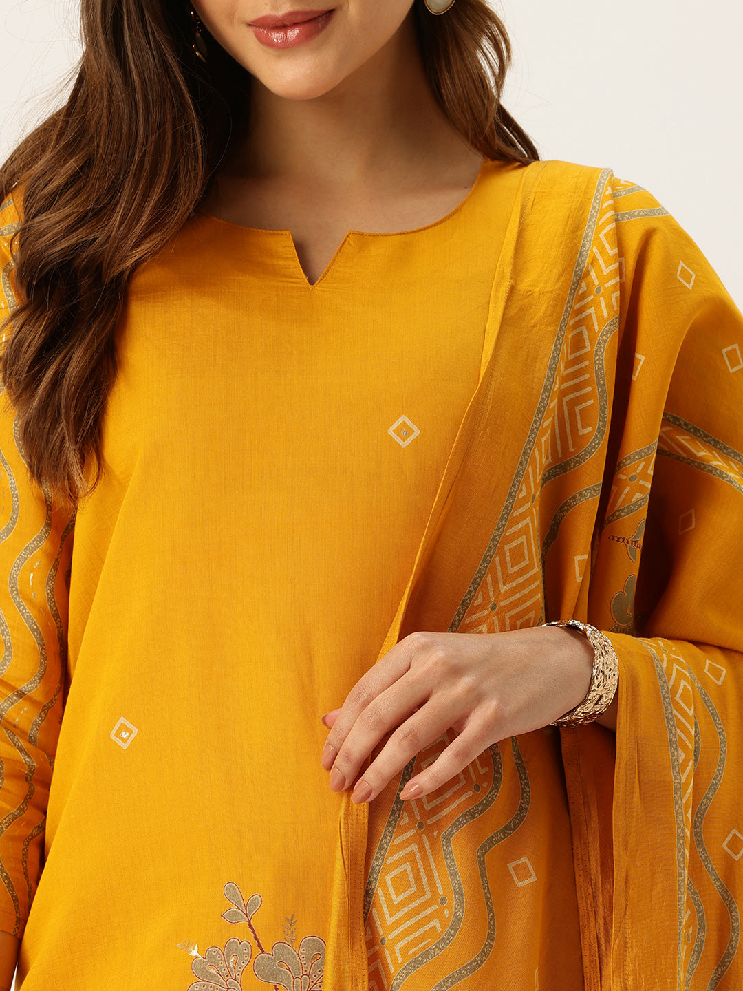 Yellow Printed Kurta with Trousers With Dupatta