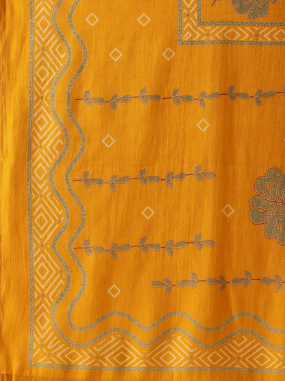 Yellow Printed Kurta with Trousers With Dupatta