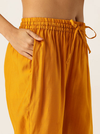 Yellow Printed Kurta with Trousers With Dupatta