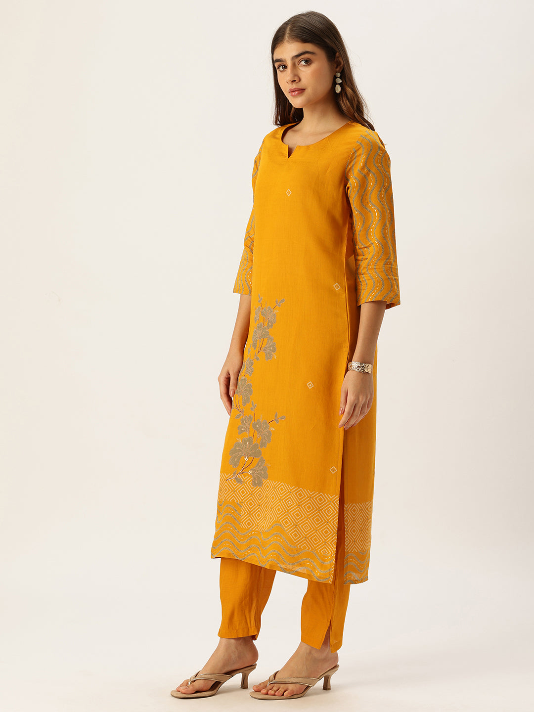 Yellow Printed Kurta with Trousers With Dupatta