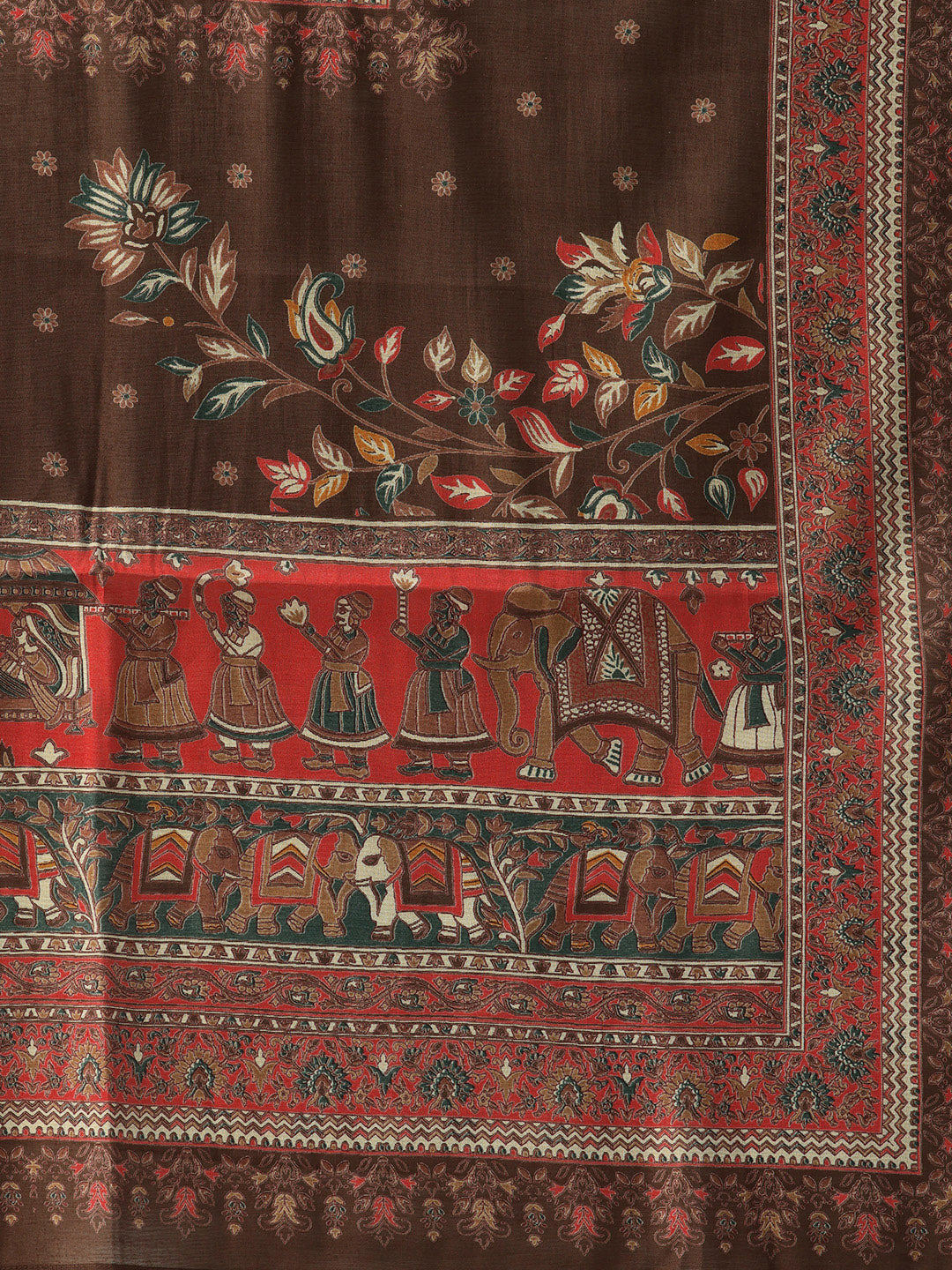 Brown Floral Printed Kurta with Trousers & Dupatta