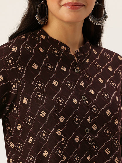 Wine Bandhani Printed A - Line Kurta