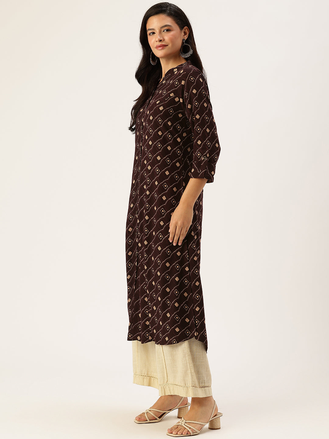 Wine Bandhani Printed A - Line Kurta