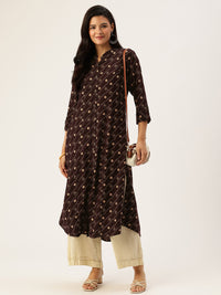 Wine Bandhani Printed A - Line Kurta