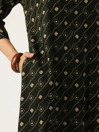 Green Printed A - Line Kurta