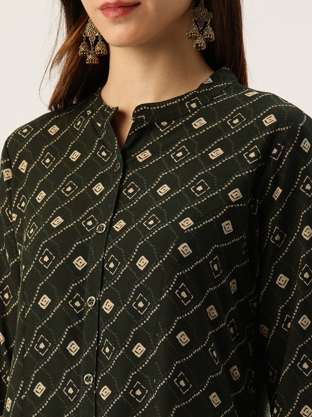 Green Printed A - Line Kurta