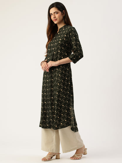 Green Printed A - Line Kurta