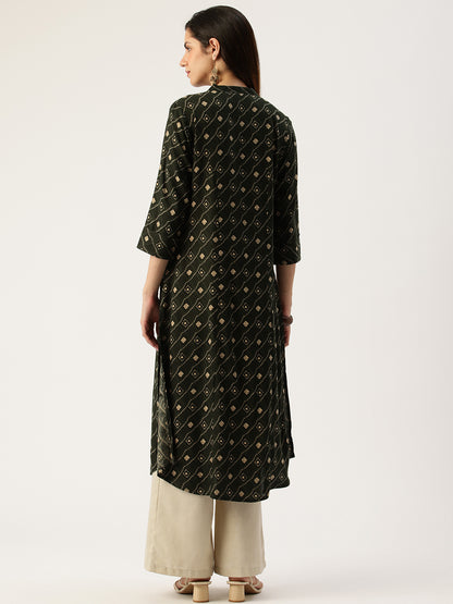 Green Printed A - Line Kurta