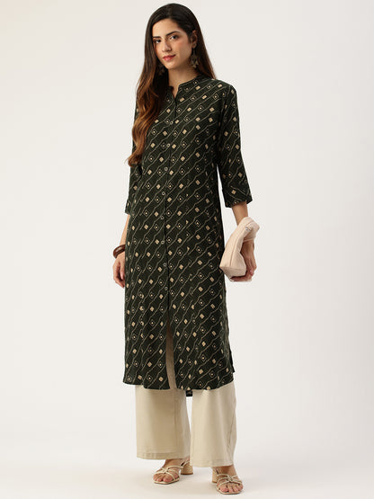 Green Printed A - Line Kurta