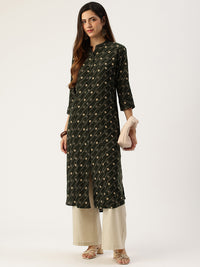 Green Printed A - Line Kurta