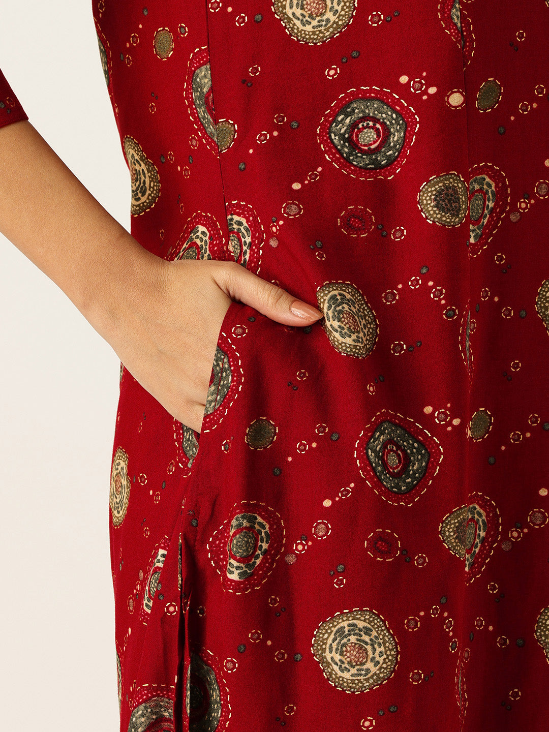 Red Printed A-Line Kurta