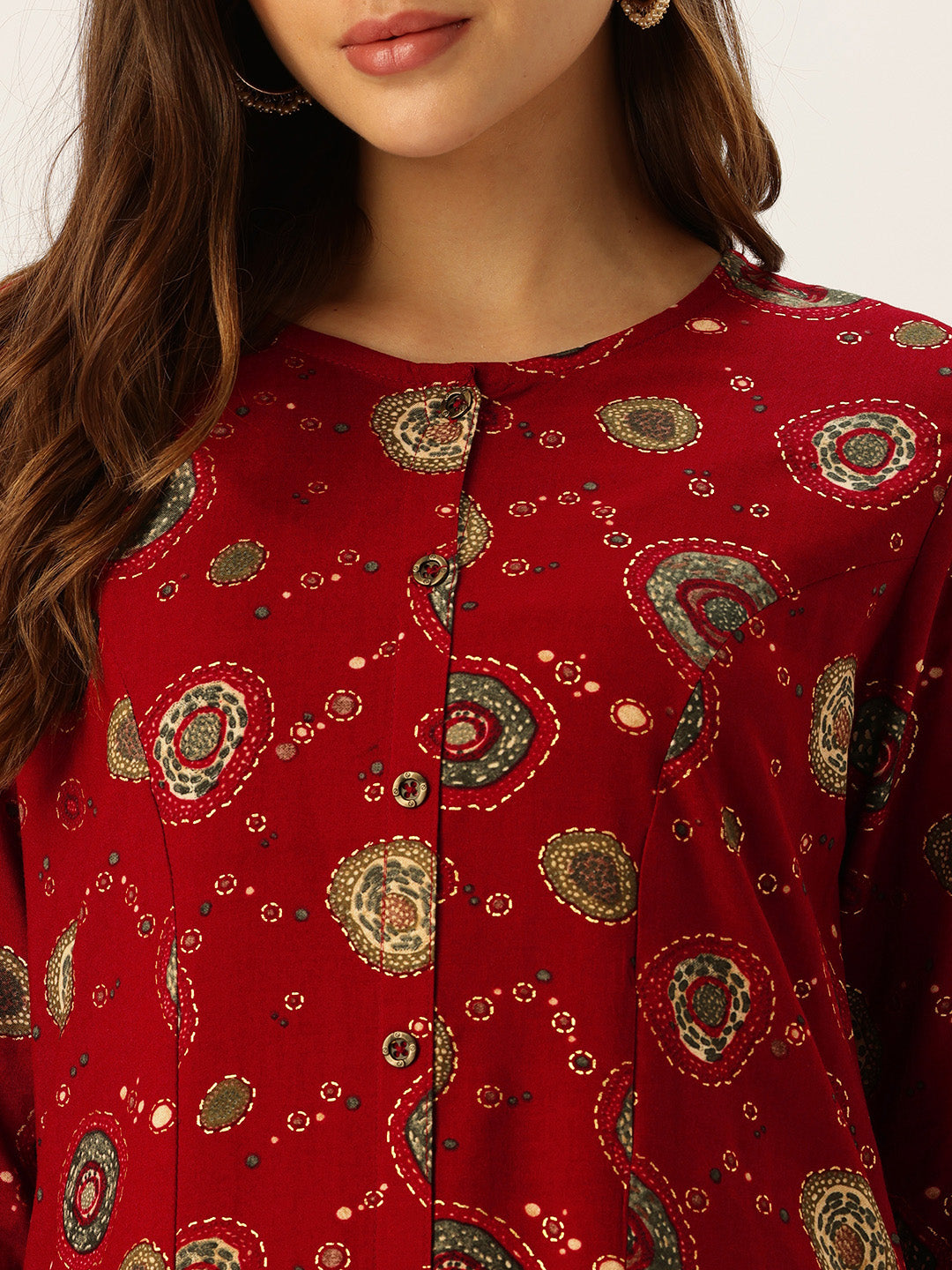 Red Printed A-Line Kurta