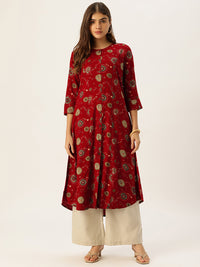 Red Printed A-Line Kurta