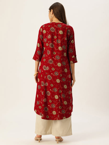 Red Printed A-Line Kurta