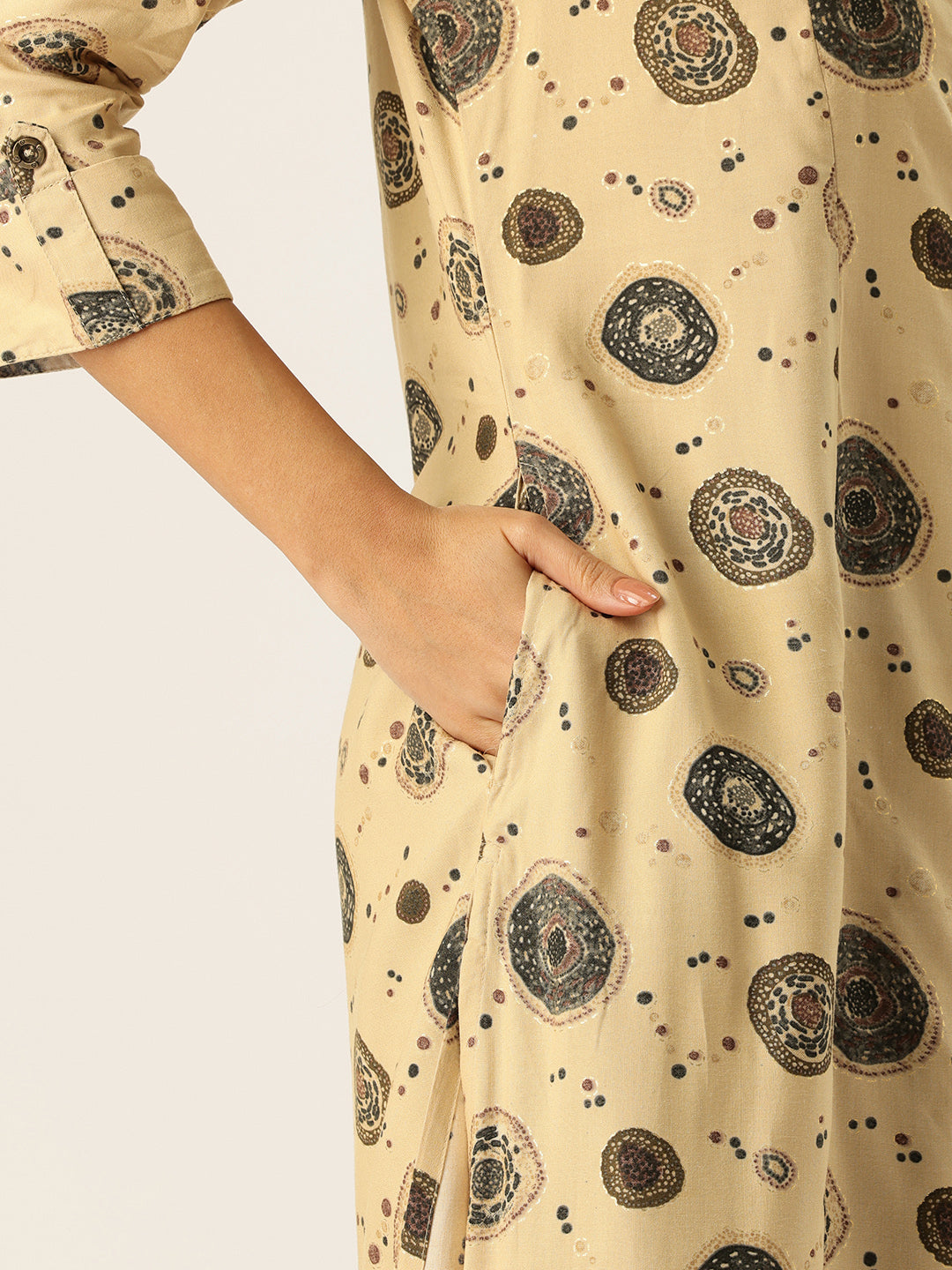 Beige Printed A - Line Kurta