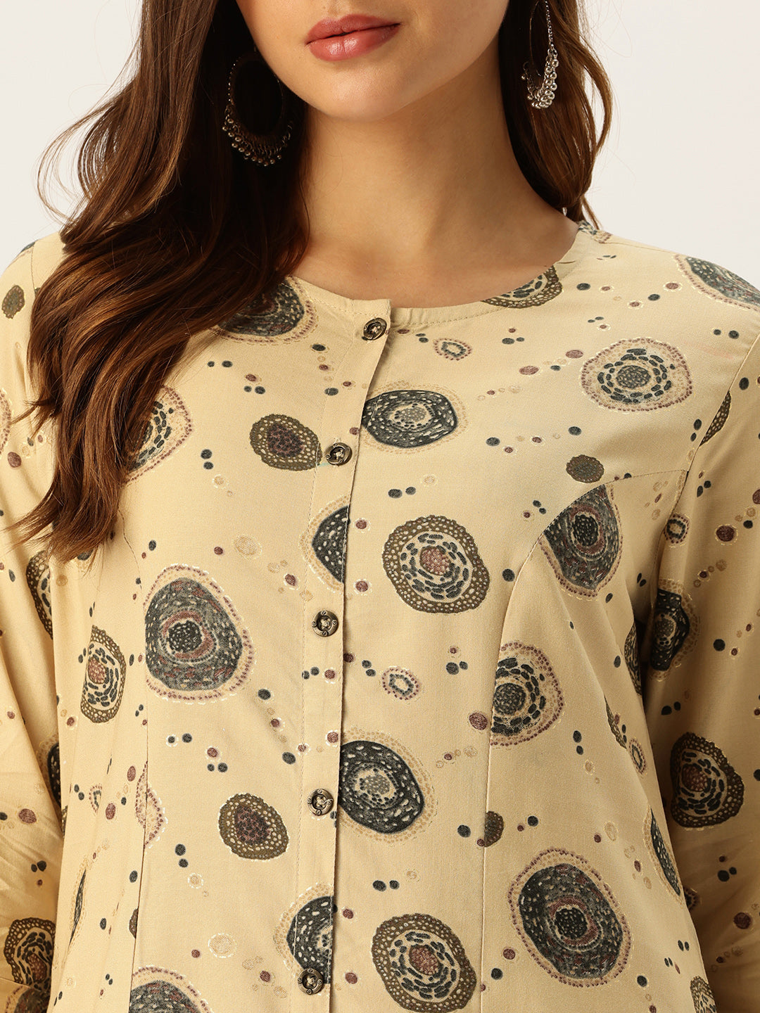 Beige Printed A - Line Kurta