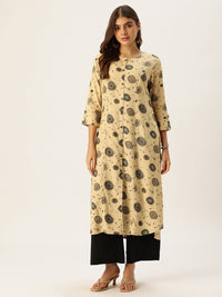 Beige Printed A - Line Kurta