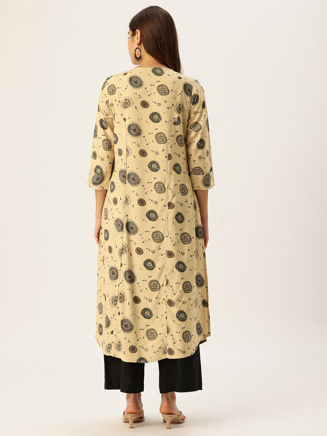 Beige Printed A - Line Kurta