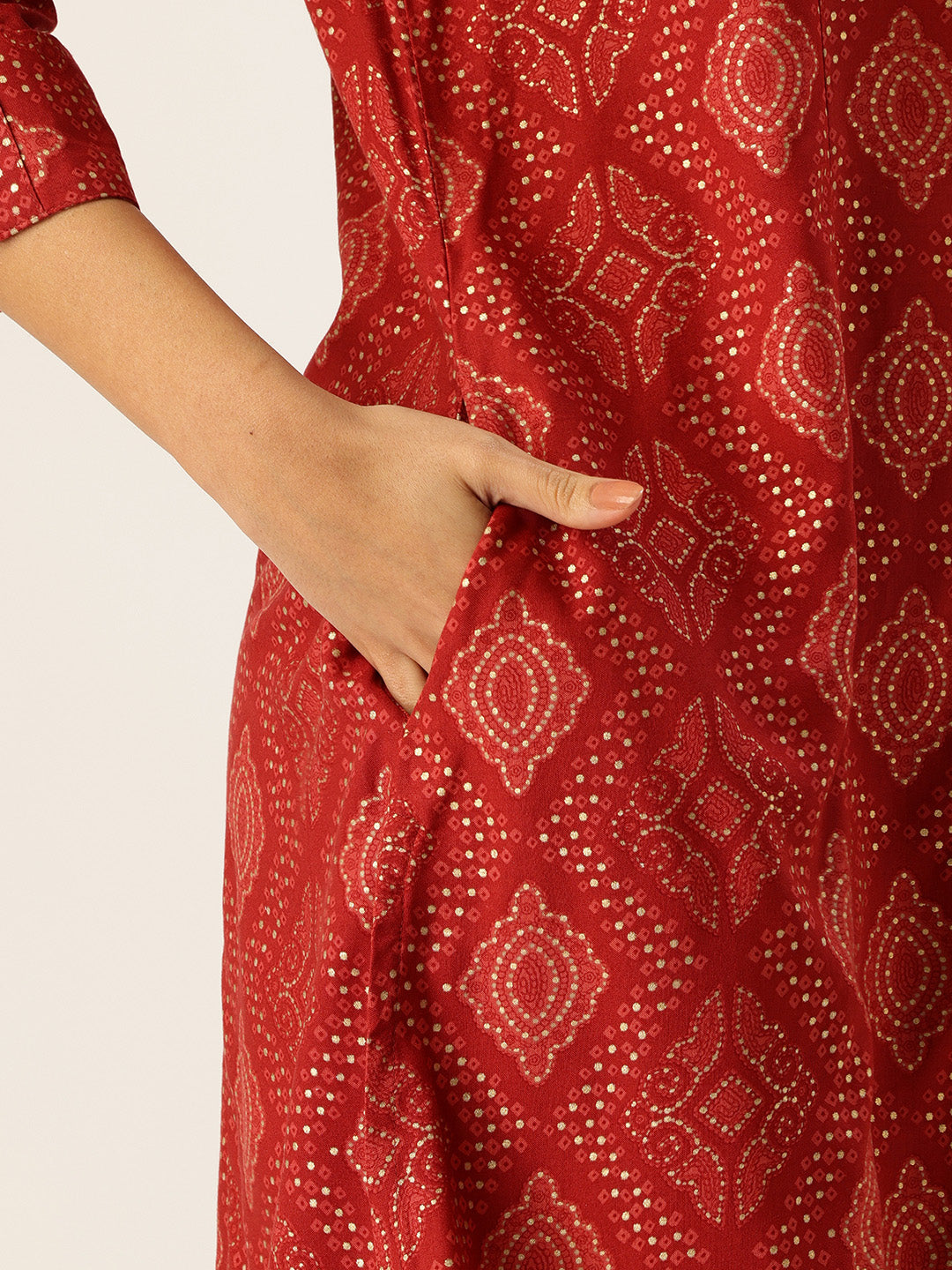 Red Printed A-Line Kurta
