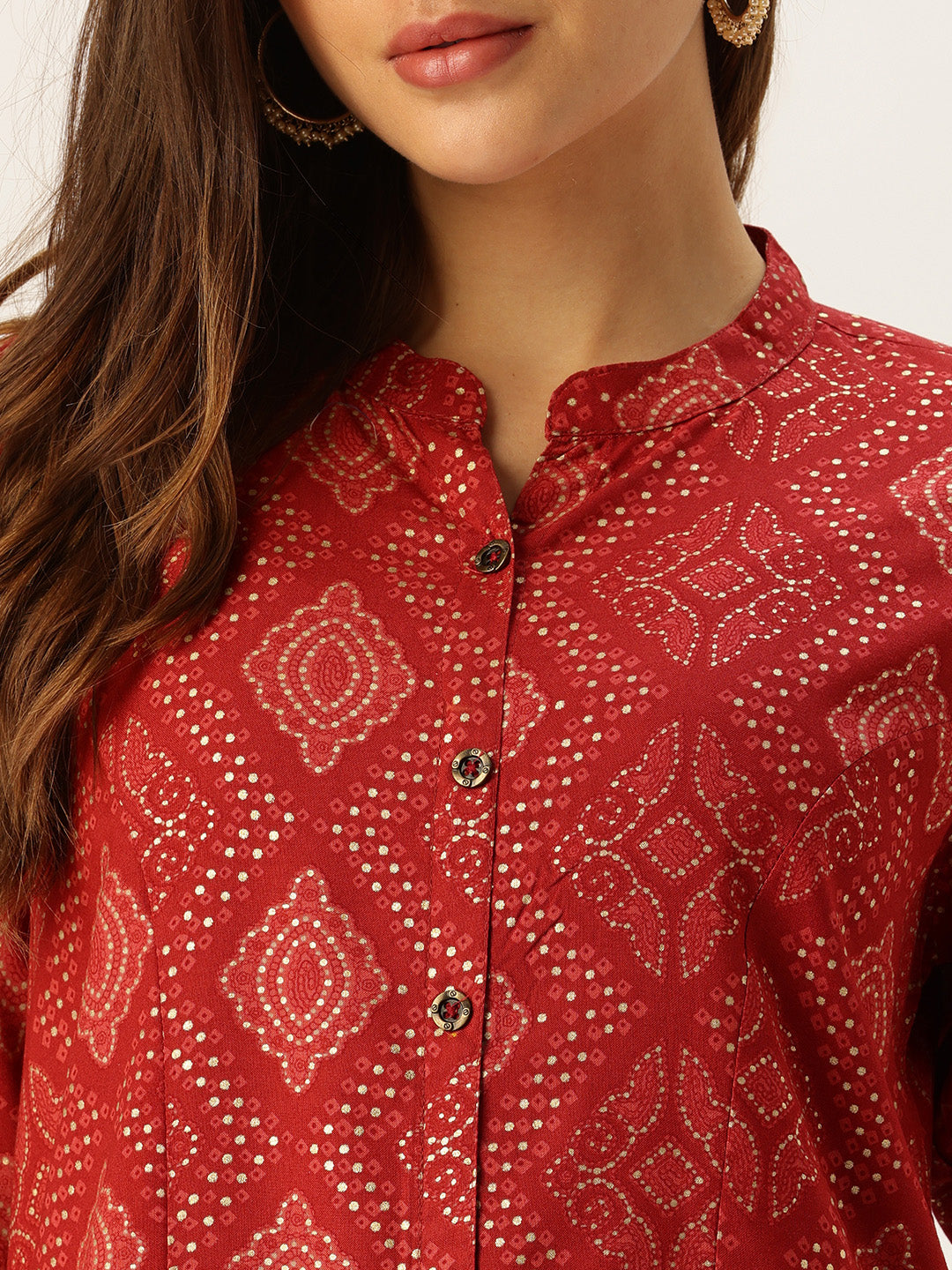 Red Printed A-Line Kurta