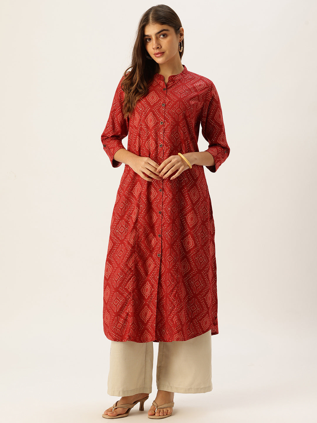 Red Printed A-Line Kurta